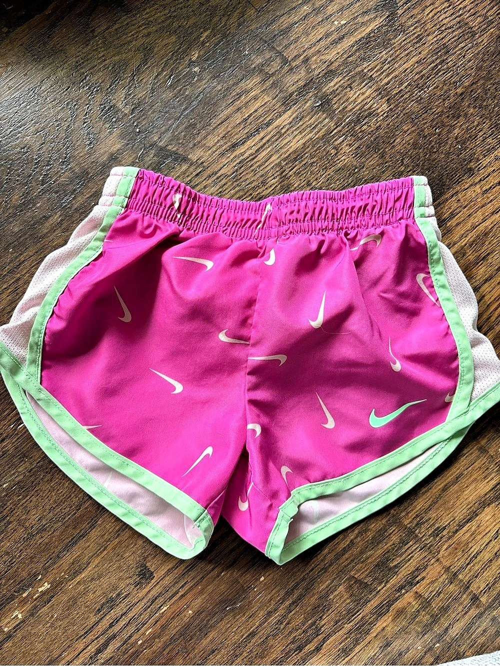 2T Nike Girls Dri-Fit Shorts Pink with Green Swoosh
